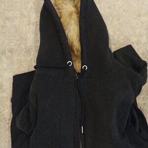 VINTAGE Abercrombie & Fitch faux fur lined black zip-up hoodie size Small